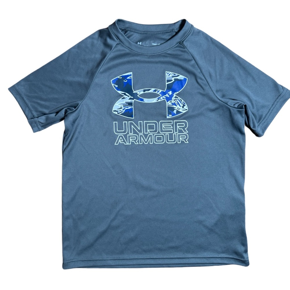 Under Armour‎ Boys Activewear T-Shirt Gray with blue logo size youth small